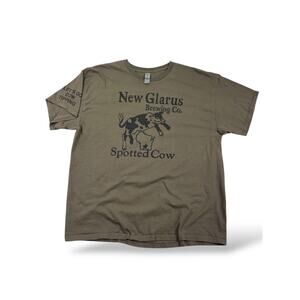 New Glarus Brewing Co Spotted Cow T-Shirt Men's XL Go Cow Tipping Olive Green